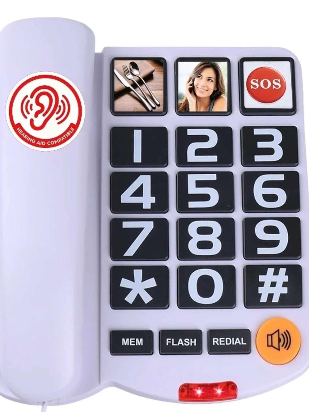 White Large-Button Corded Phone with SOS and Hearing-Aid Compatibility